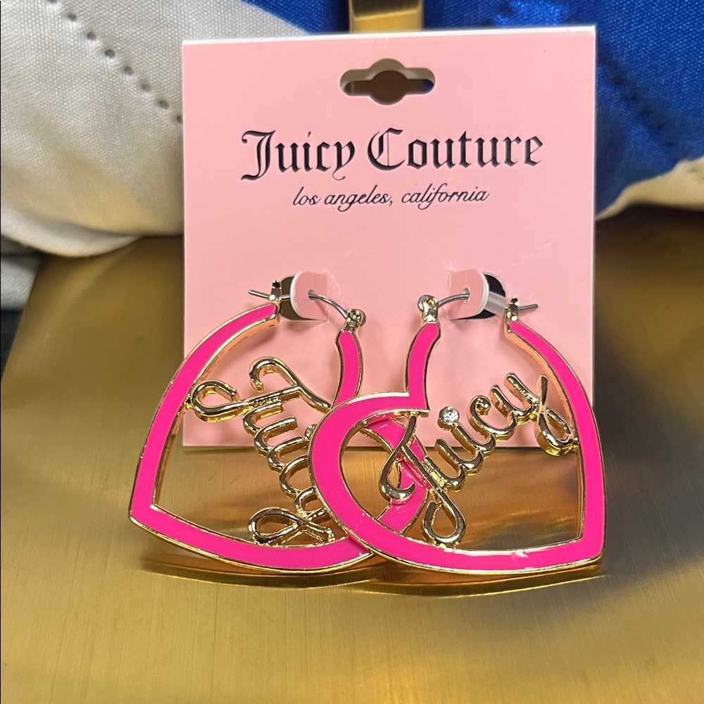 Juicy Couture Pink and Gold Script Earrings